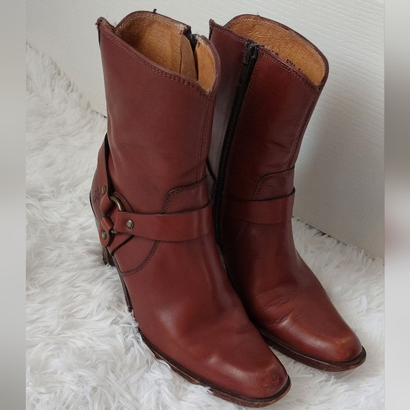 Frye Shoes - Frye Romy Ring Harness Ankle Riding Boots Brown Leather Western Size 6B